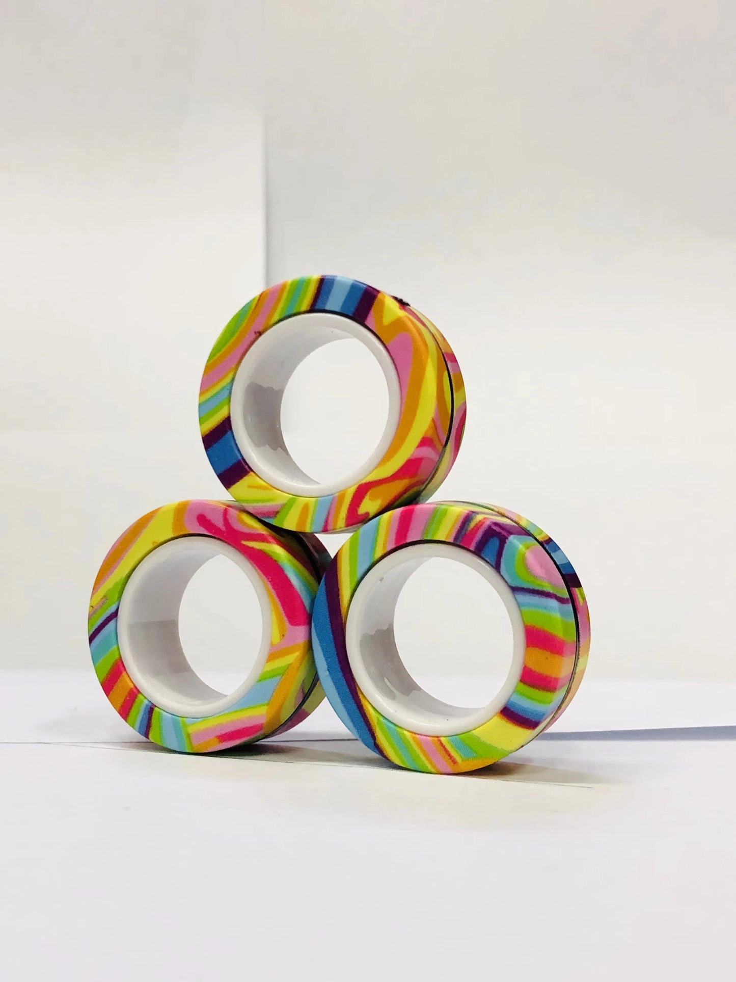 3pcs Finger Magnetic Rings Colorful Fidget Toy Set - Stress Relief for Adults