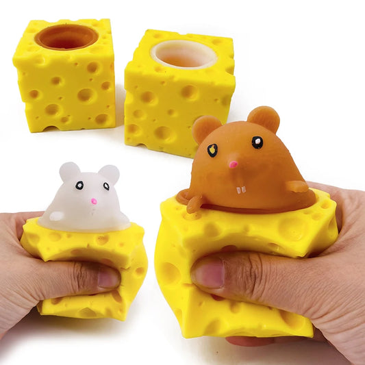 Stress-Relieving Pet Cheese Mouse Fidget Toy - Fun Prank and Stress Ball