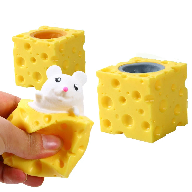 Stress-Relieving Pet Cheese Mouse Fidget Toy - Fun Prank and Stress Ball