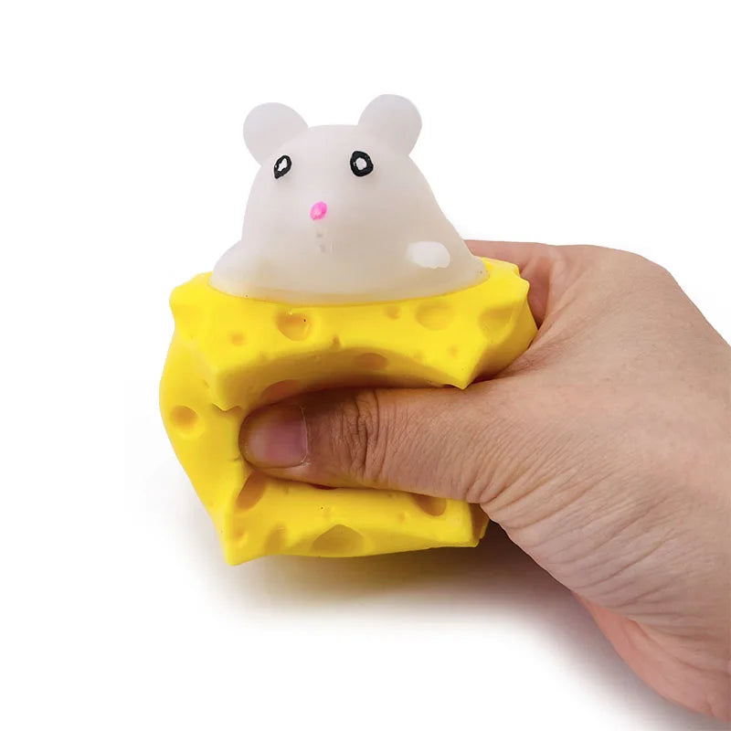 Stress-Relieving Pet Cheese Mouse Fidget Toy - Fun Prank and Stress Ball