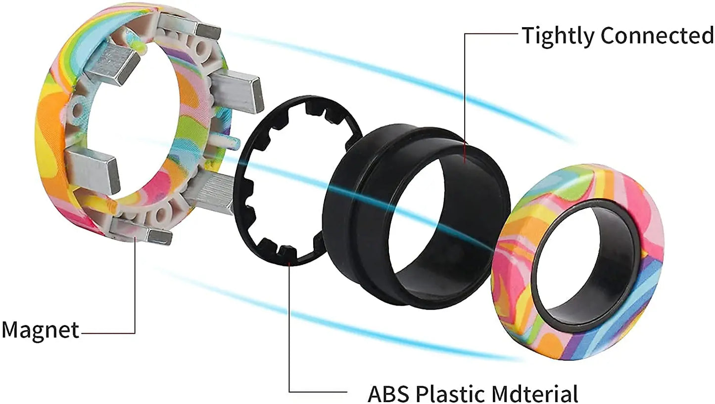 3pcs Finger Magnetic Rings Colorful Fidget Toy Set - Stress Relief for Adults