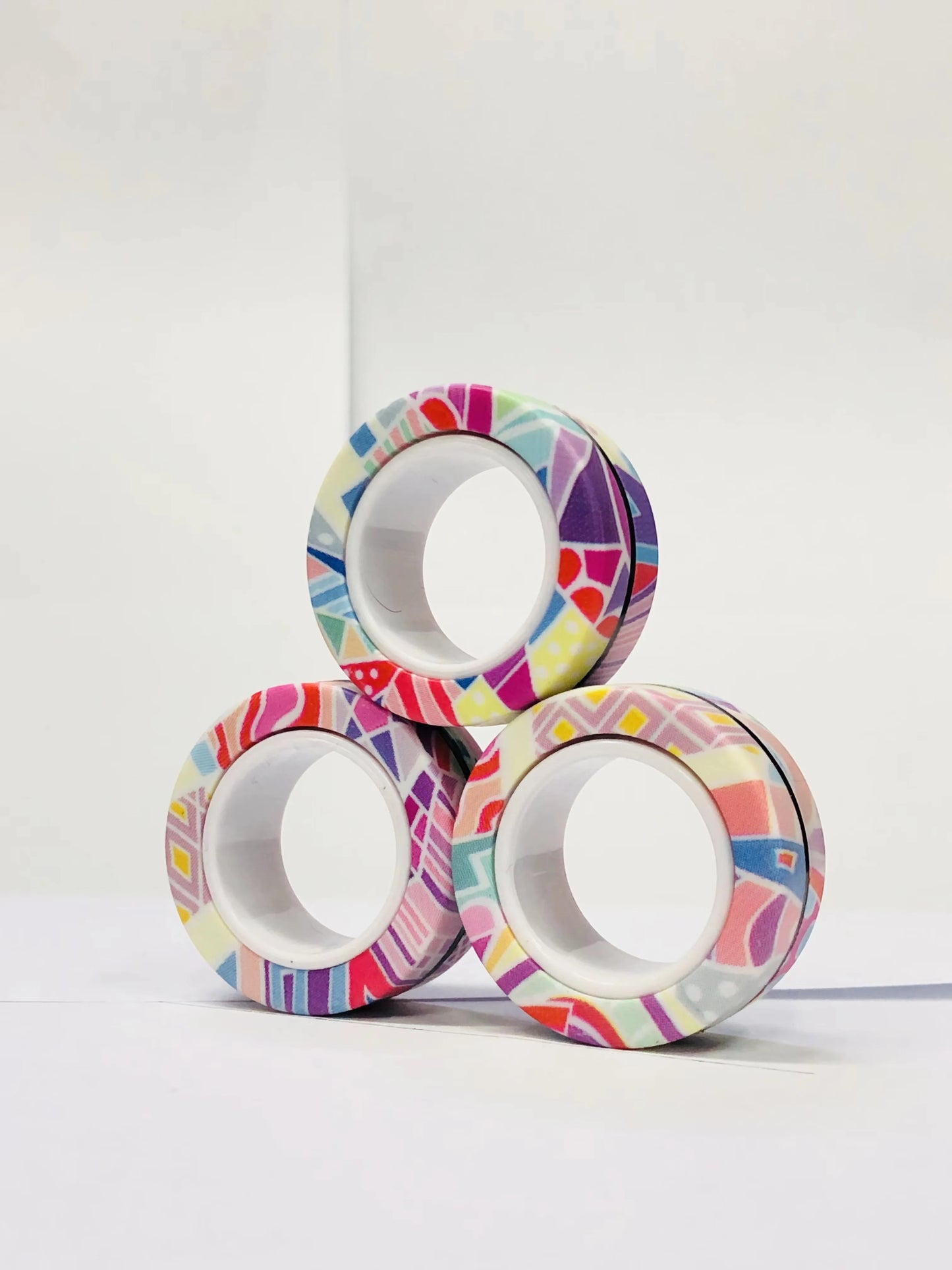 3pcs Finger Magnetic Rings Colorful Fidget Toy Set - Stress Relief for Adults