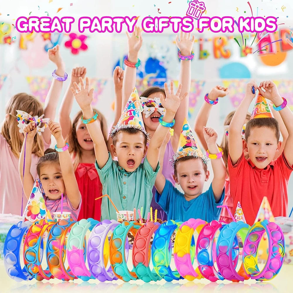 12PCS Fidget Toys Pop Bracelet Party Favors - Bubble Bracelets for Kids