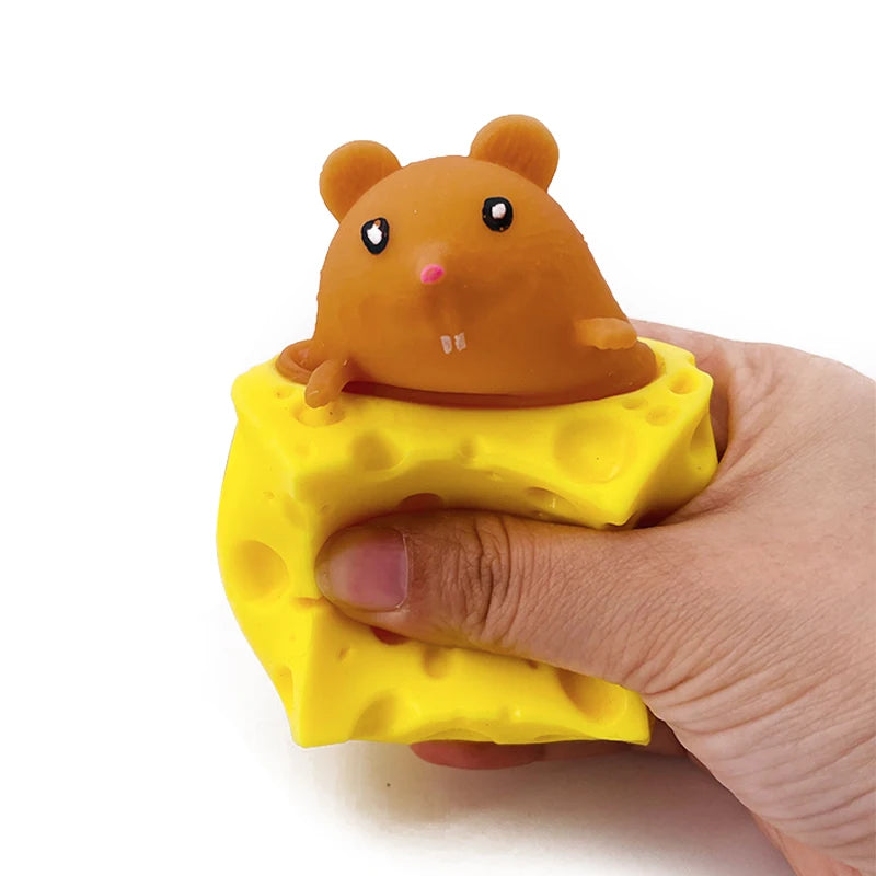 Stress-Relieving Pet Cheese Mouse Fidget Toy - Fun Prank and Stress Ball