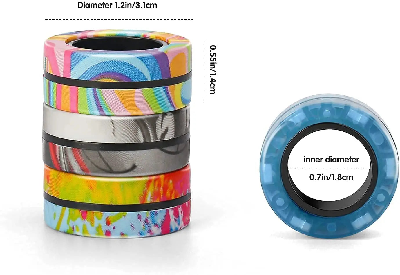 3pcs Finger Magnetic Rings Colorful Fidget Toy Set - Stress Relief for Adults