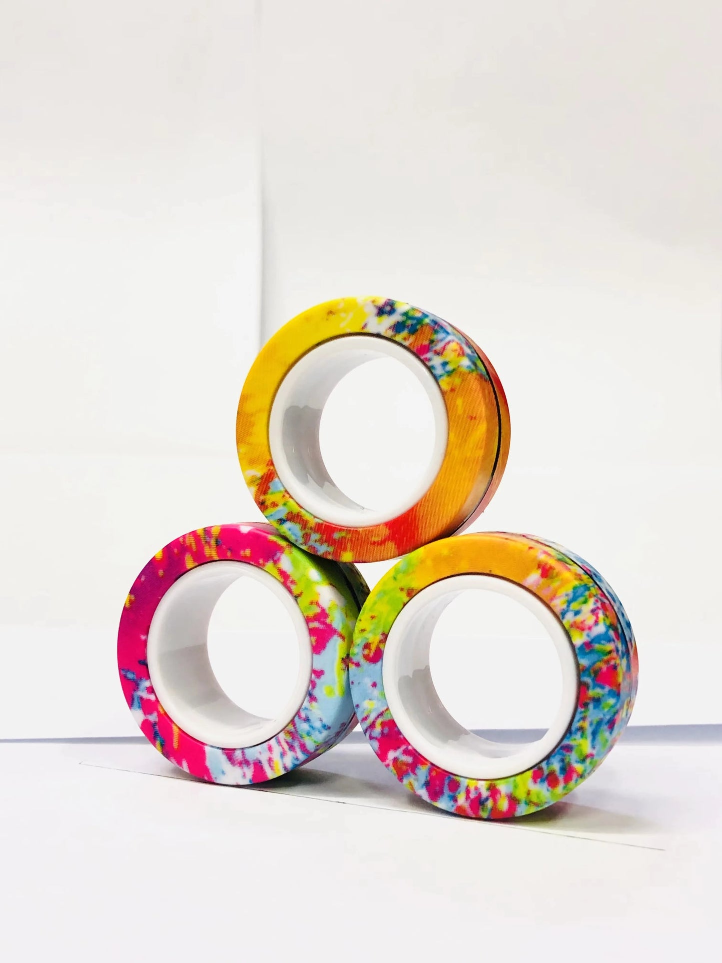 3pcs Finger Magnetic Rings Colorful Fidget Toy Set - Stress Relief for Adults