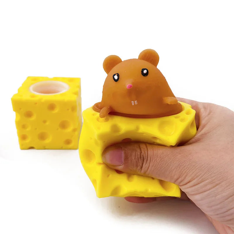 Stress-Relieving Pet Cheese Mouse Fidget Toy - Fun Prank and Stress Ball