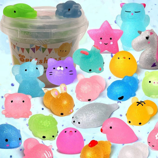 12/36PCS Kids Mochi Animal Squishies - Glitter Kawaii Stress Relief Toys