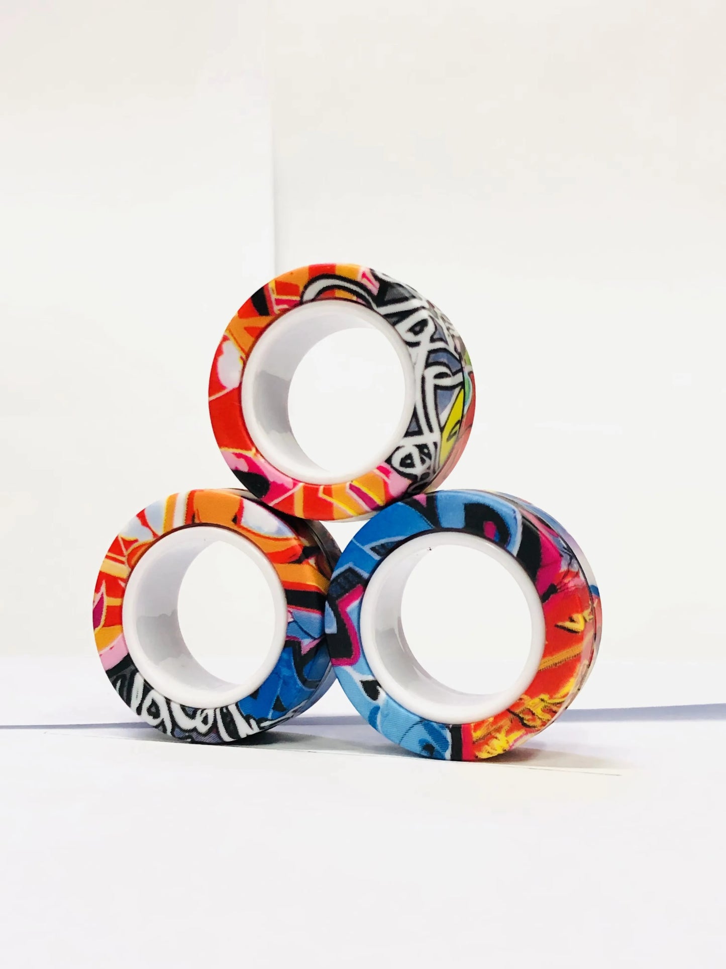 3pcs Finger Magnetic Rings Colorful Fidget Toy Set - Stress Relief for Adults