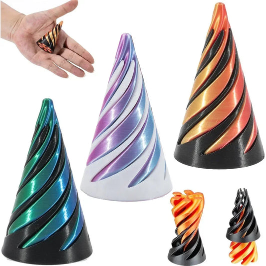 3D Printed Spiral Cone Toy - Impossible Pyramid Passthrough Sculpture Pass Through Pyramid Toy Mini Vortex Thread Illusion