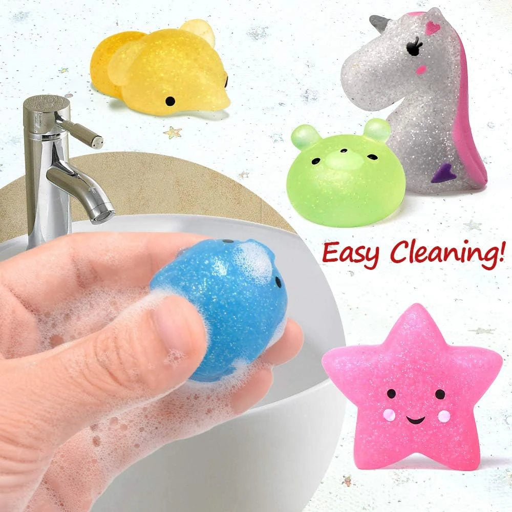 12/36PCS Kids Mochi Animal Squishies - Glitter Kawaii Stress Relief Toys
