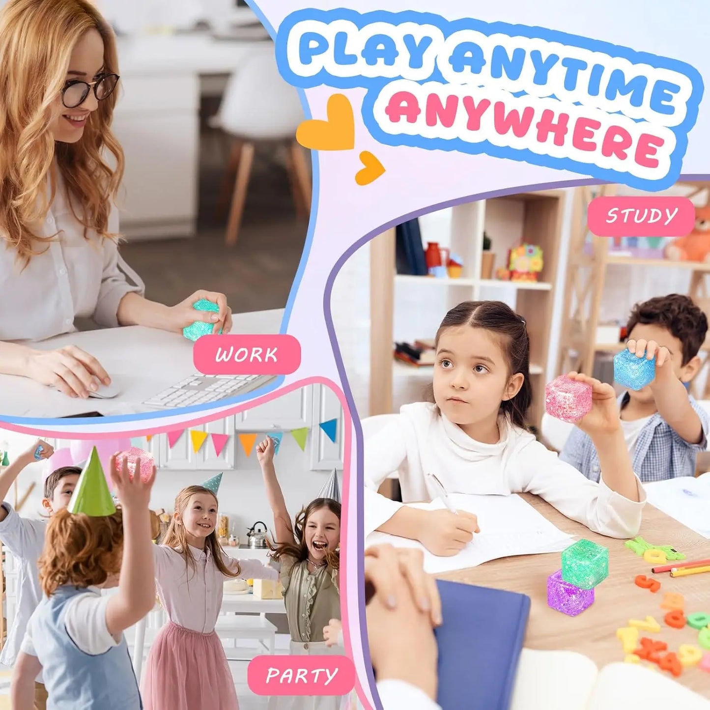 Glitter Fidget Toy Stress Cube And Maltose-Texture Sugar Blocks