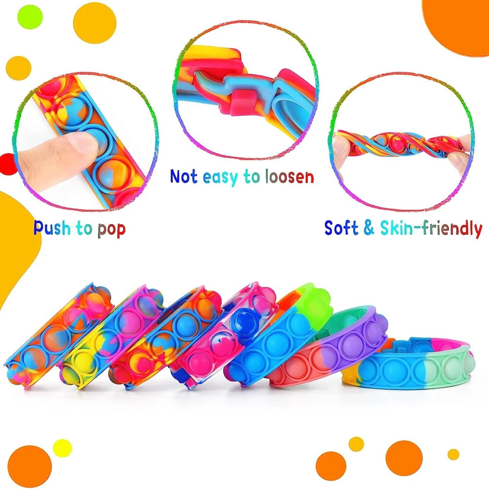 12PCS Fidget Toys Pop Bracelet Party Favors - Bubble Bracelets for Kids