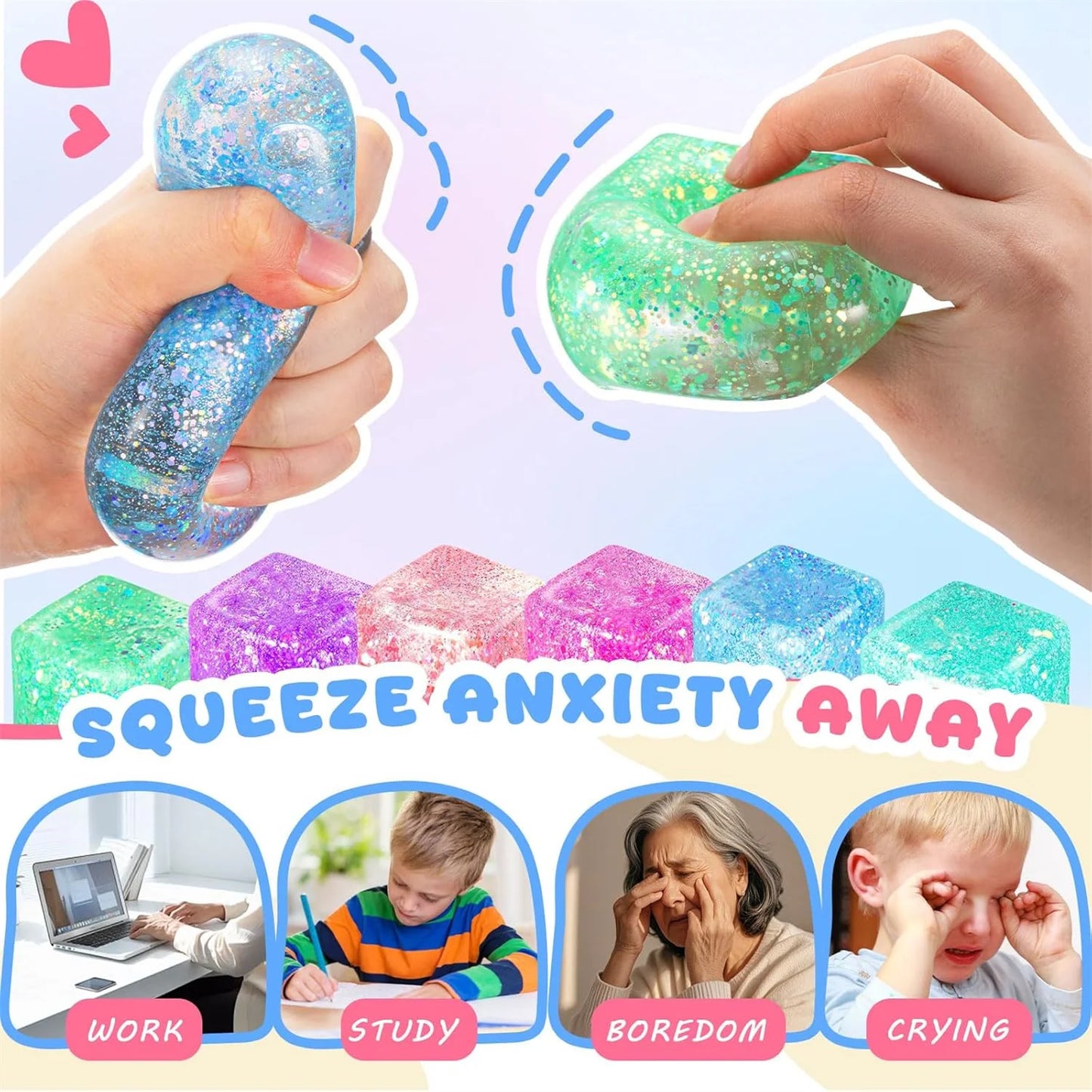 Glitter Fidget Toy Stress Cube And Maltose-Texture Sugar Blocks