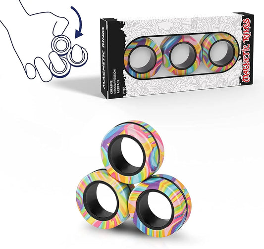 3pcs Finger Magnetic Rings Colorful Fidget Toy Set - Stress Relief for Adults