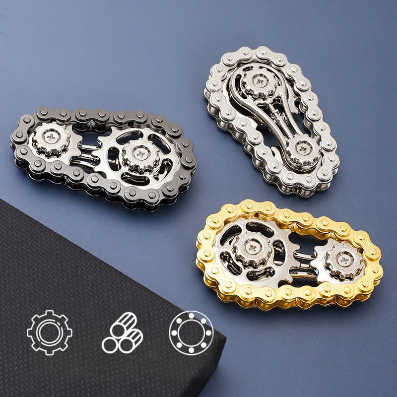 Sprockets Flywheel Fingertip Gyro Fidget Spinner - Metal Bike Chains EDC Stress Relief Toy