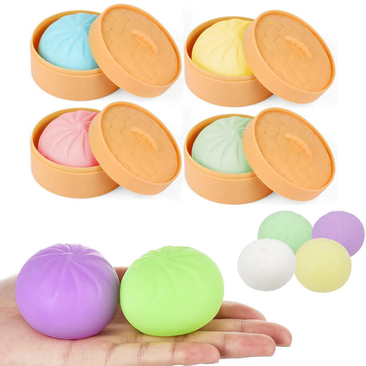 Colorful Dumpling Squishes Stress Balls Fidget Sensory Toys Simulation Food Bun with Steamer Squeeze Dough Ball Gifts