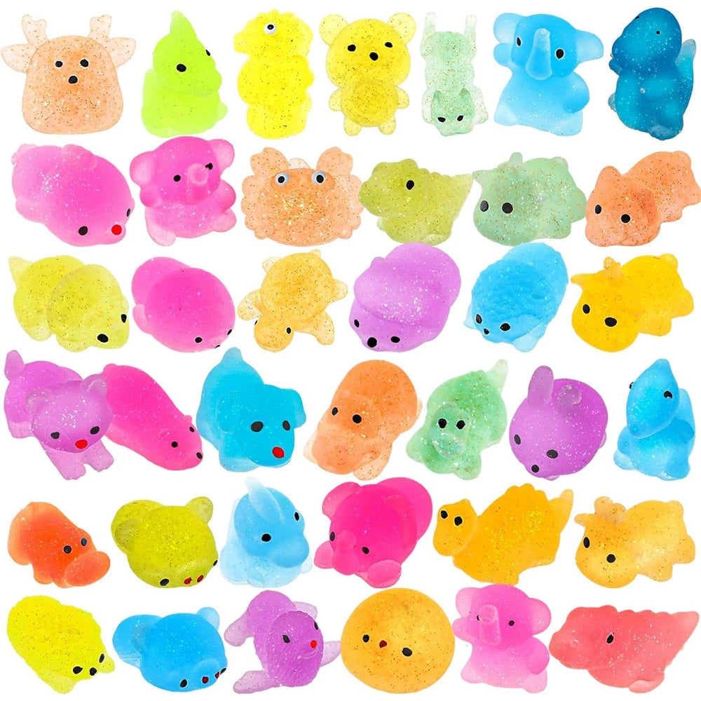 12/36PCS Kids Mochi Animal Squishies - Glitter Kawaii Stress Relief Toys