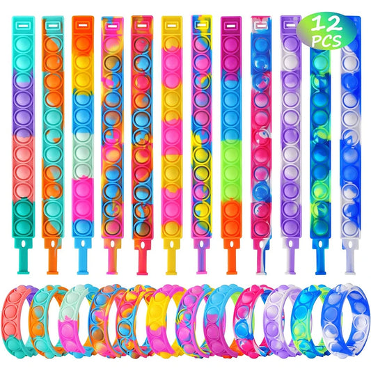 12PCS Fidget Toys Pop Bracelet Party Favors - Bubble Bracelets for Kids