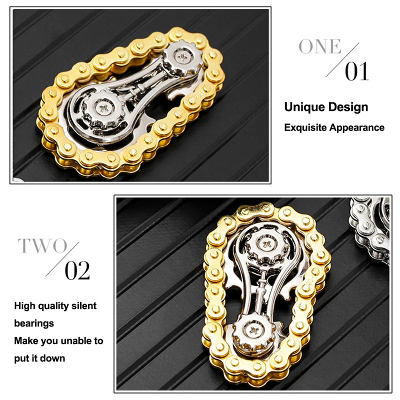 Sprockets Flywheel Fingertip Gyro Fidget Spinner - Metal Bike Chains EDC Stress Relief Toy