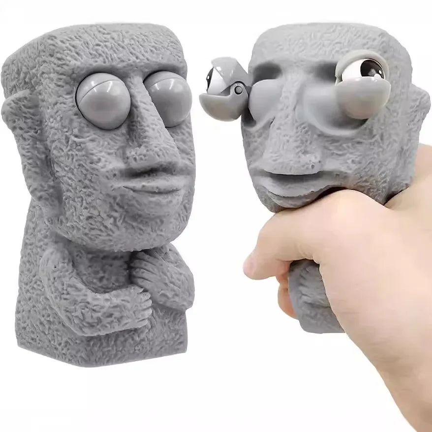Creative Squeeze Stone Man Stress Toy Soft Rebound Moai Statue Funny Eyes Expression Relaxing Gift for Children Adults