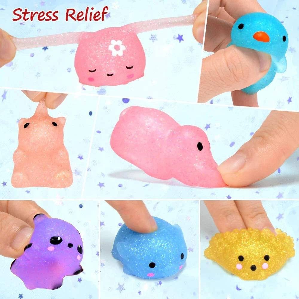 12/36PCS Kids Mochi Animal Squishies - Glitter Kawaii Stress Relief Toys