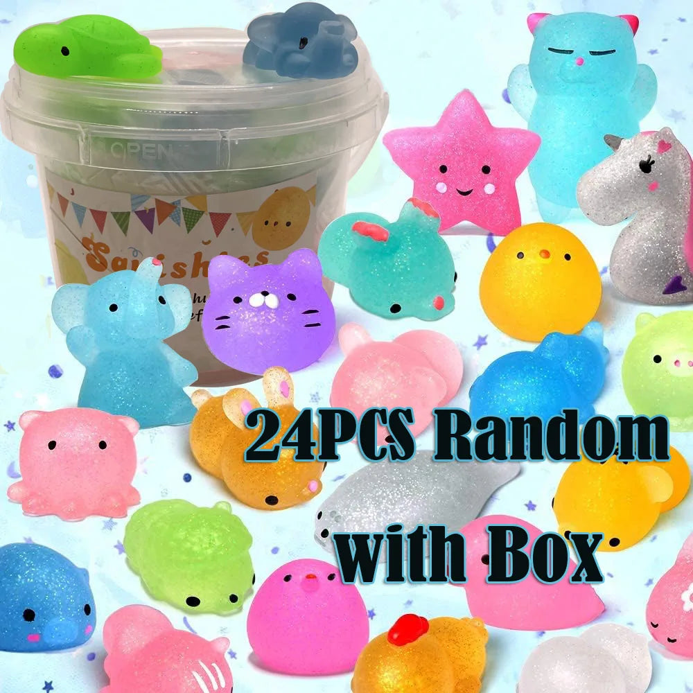 12/36PCS Kids Mochi Animal Squishies - Glitter Kawaii Stress Relief Toys