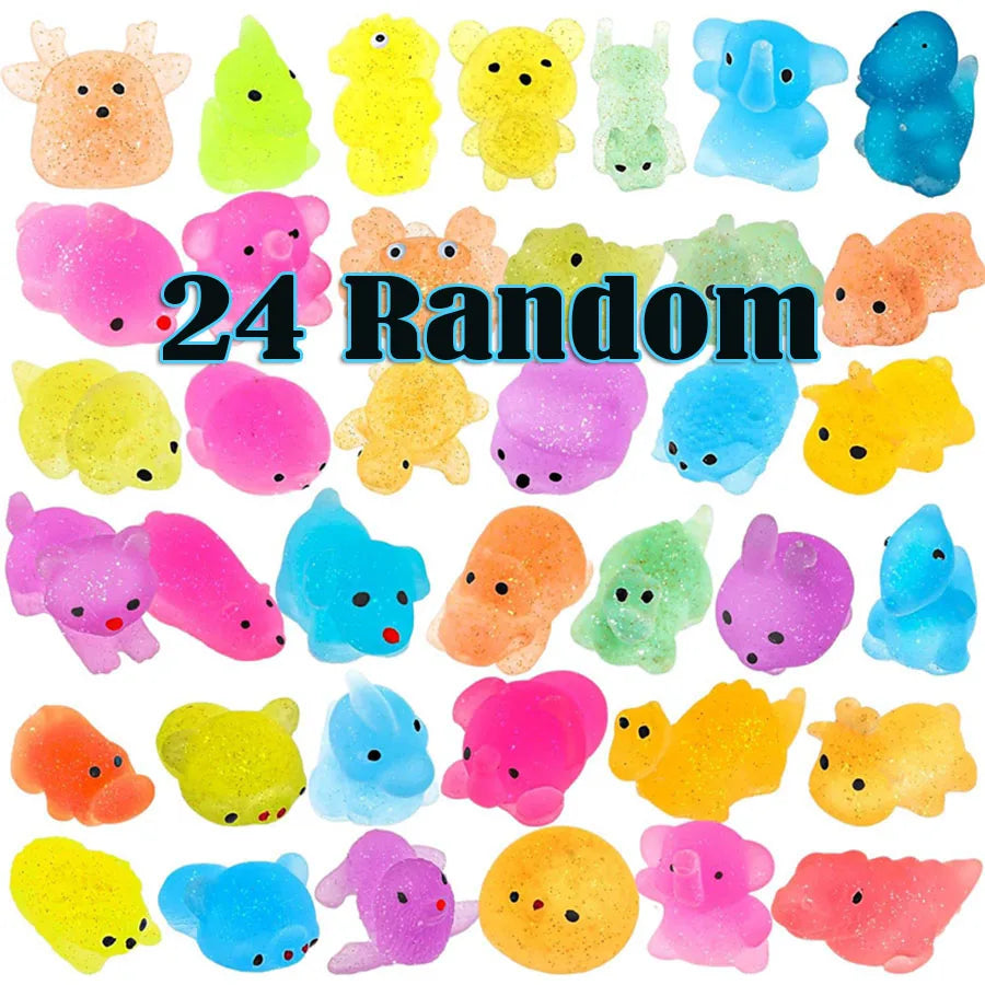 12/36PCS Kids Mochi Animal Squishies - Glitter Kawaii Stress Relief Toys