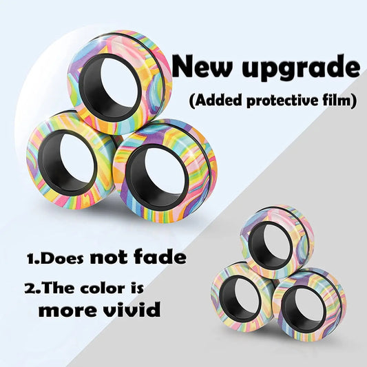 3pcs Finger Magnetic Rings Colorful Fidget Toy Set - Stress Relief for Adults