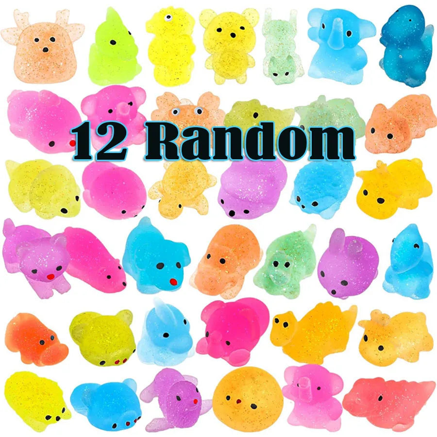 12/36PCS Kids Mochi Animal Squishies - Glitter Kawaii Stress Relief Toys