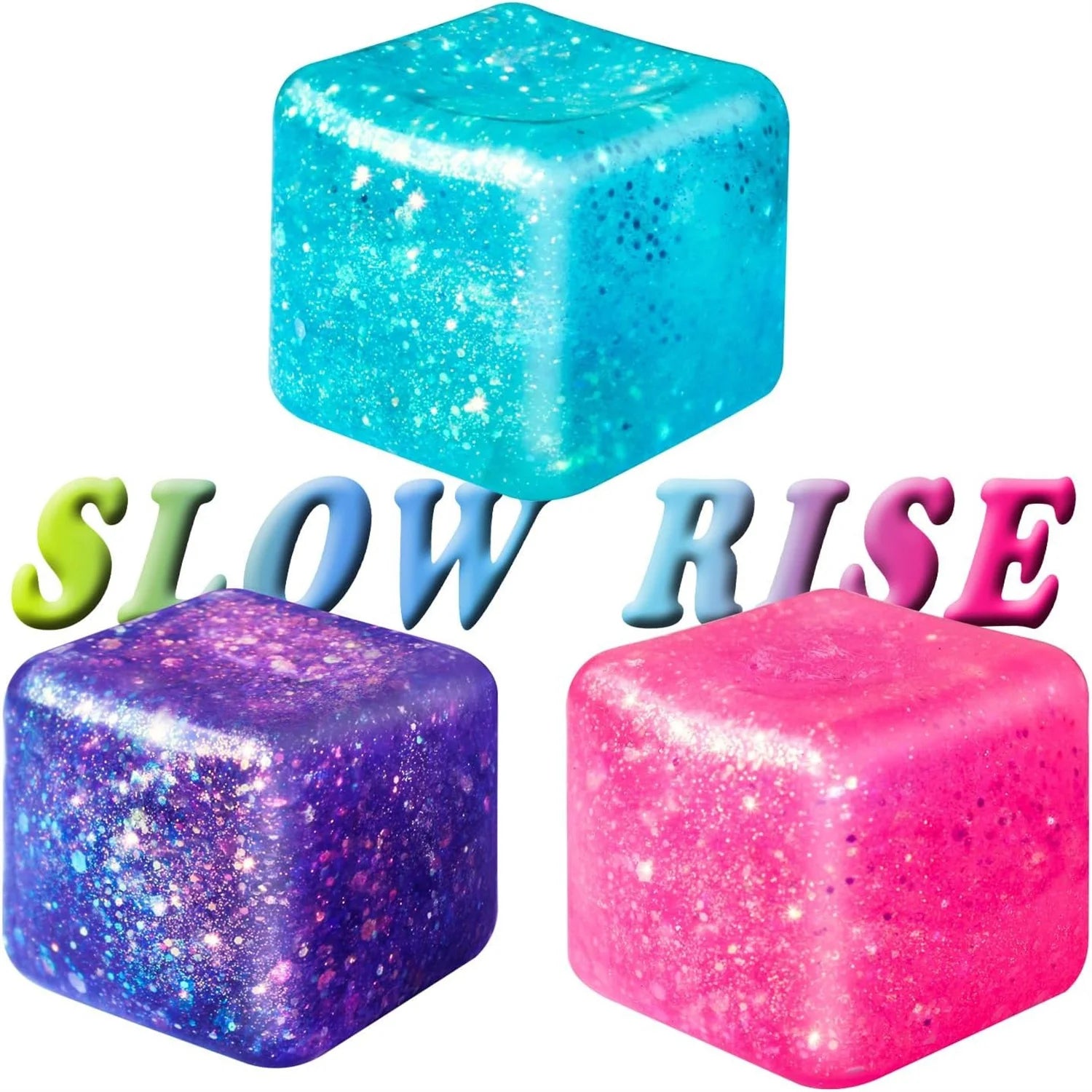 Slow Rise Glitter Stress Cube and Maltose-Texture Stress Balls for Adults & Kids – ADHD Fidget Toys, Anxiety Relief Squishy Toys