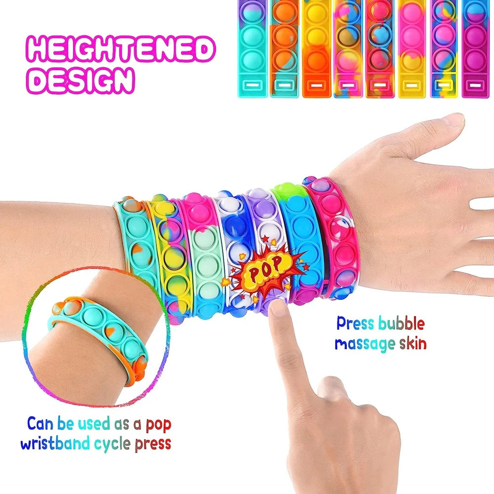 12PCS Fidget Toys Pop Bracelet Party Favors - Bubble Bracelets for Kids