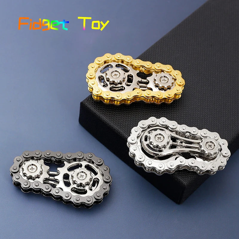 Sprockets Flywheel Fingertip Gyro Fidget Spinner - Metal Bike Chains EDC Stress Relief Toy
